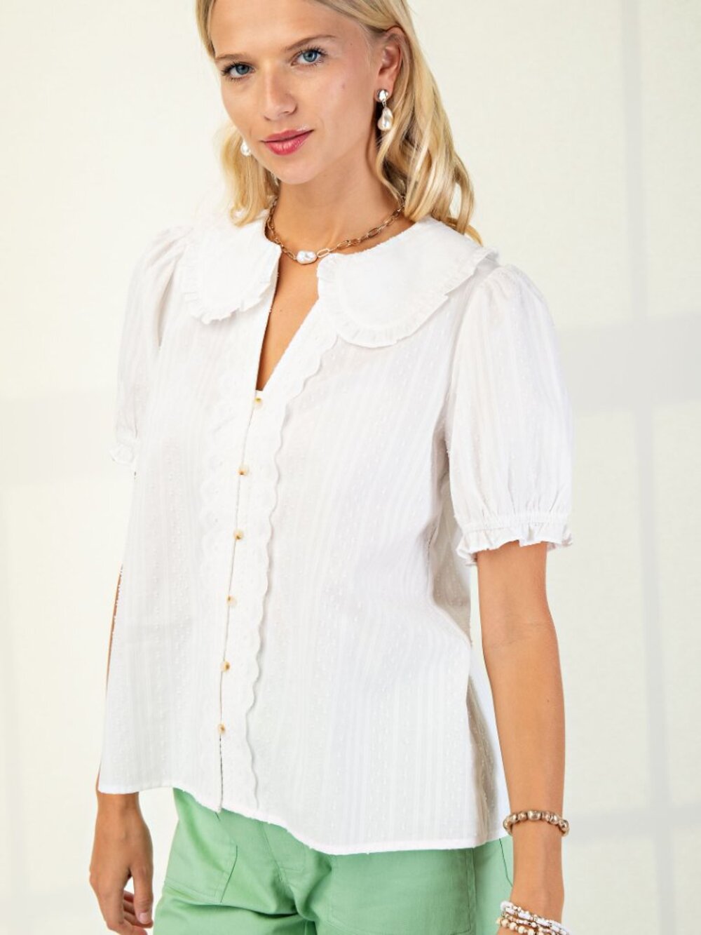 NWT 100% Cotton Peter Pan Collar Blouse - Picture 5 of 7